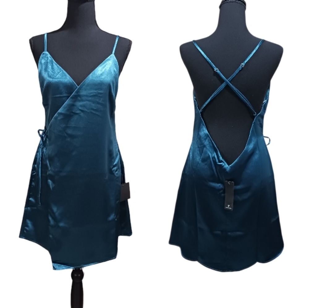 Lulu's Sweet and Stellar Teal Satin Mini Dress - Picture 2 of 8